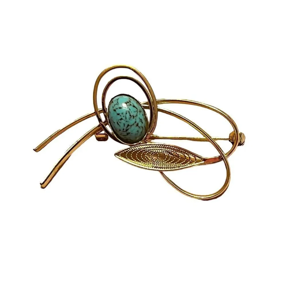 🤯5/$25🤯 Vintage Turquoise Gold Tone Brooch